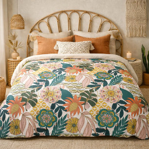 Dark Tropical Botanical Duvet Cover