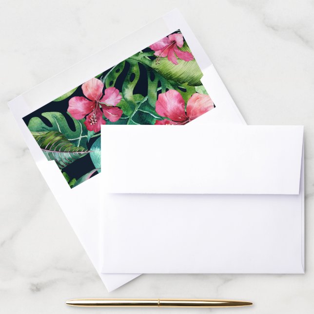 Dark Tropical Botanical Hibiscus Floral Leaves Envelope Liner (Desk)