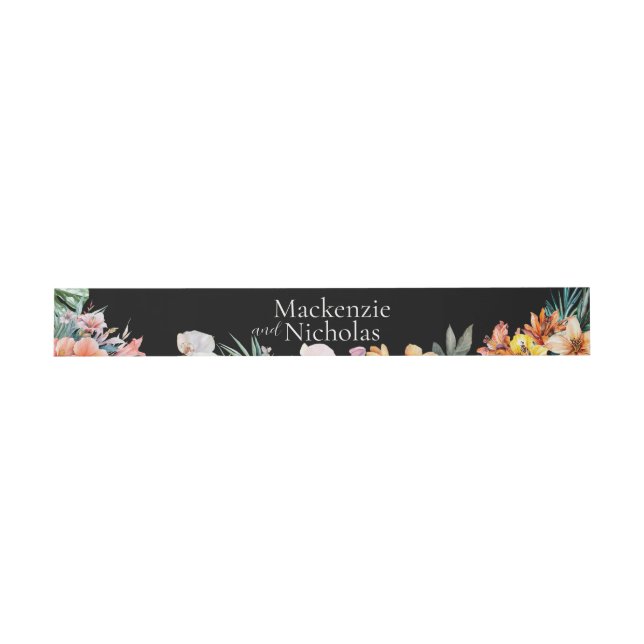 Dark Tropical Floral Wedding Invitation Belly Band (Flat)
