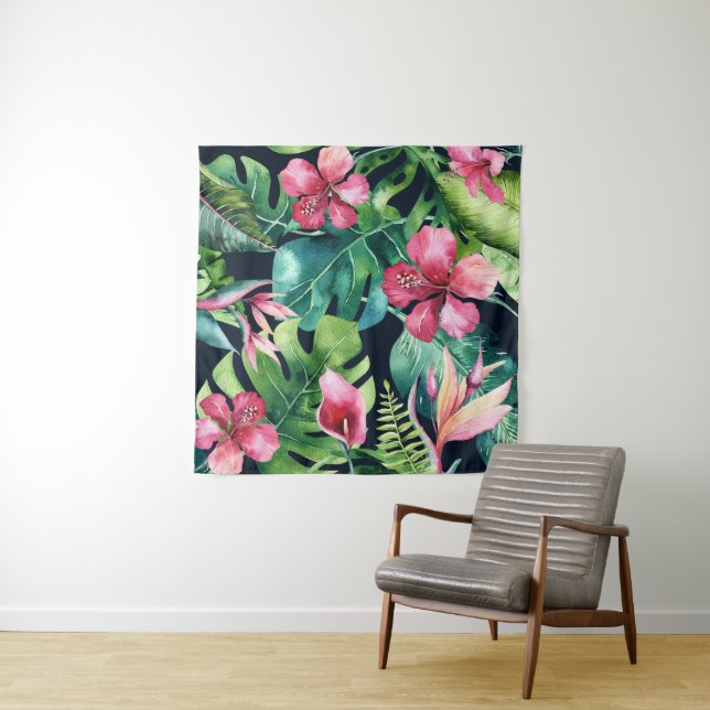 Dark Tropical Hibiscus Floral Paradise Backdrop (In Situ)