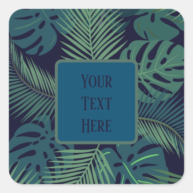 Dark Tropical Palm Leaf Sticker – Custom Text (Front)