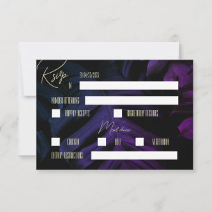 Dark Tropical Wedding Invitation, Purple Monstera RSVP Card