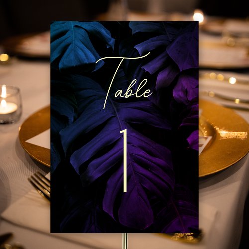 Dark Tropical Wedding Table Number Purple Monster Table Number