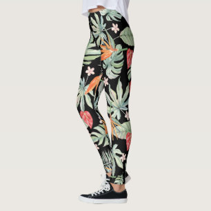 Dark Tropics Fantasy Flower Foliage Leggings