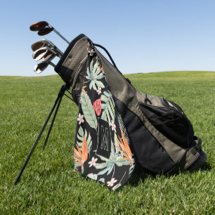 Dark Tropics Flower Foliage Fantasy with Monogram Golf Towel