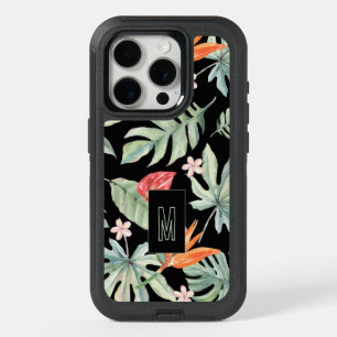 Dark Tropics Flower Foliage Fantasy with Monogram iPhone 15 Pro Case