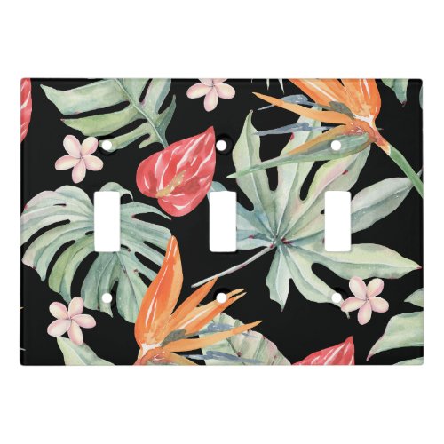 Dark Tropics Flower Foliage Fantasy with Monogram Light Switch Cover