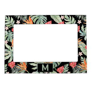 Dark Tropics Flower Foliage Fantasy with Monogram Magnetic Frame