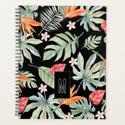 Dark Tropics Flower Foliage Fantasy with Monogram Planner