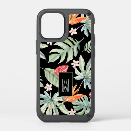 Dark Tropics Flower Foliage Fantasy with Monogram Speck iPhone 12 Mini Case