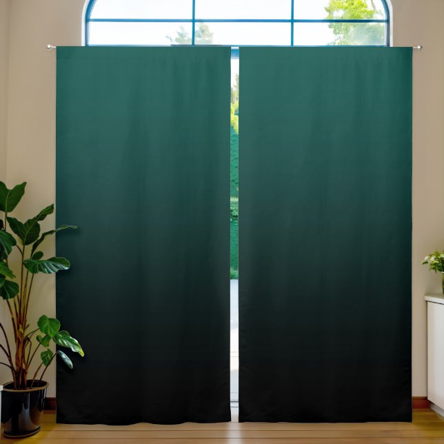 Dark Turqoise Black Gradient Blackout Curtains (Living Room)