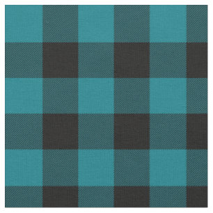 Dark Turquoise and Black Buffalo Plaid Fabric