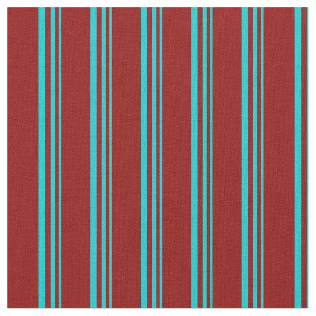 Dark Turquoise and Dark Red Stripes/Lines Pattern Fabric (Close Up)