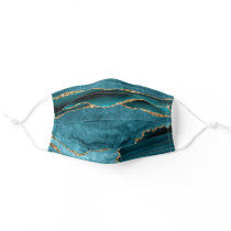 Dark Turquoise and Gold Agate Pattern Adult Cloth Face Mask
