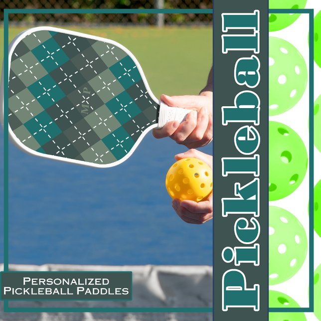Dark Turquoise and Gray Argyle with White Stitchin Pickleball Paddle (Creator Uploaded)