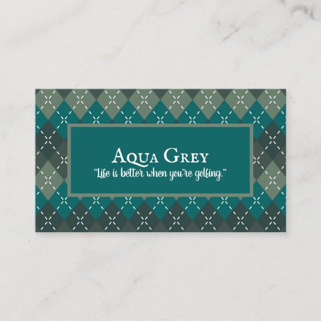 Dark Turquoise and Gray Preppy Argyle Business Card (Front)