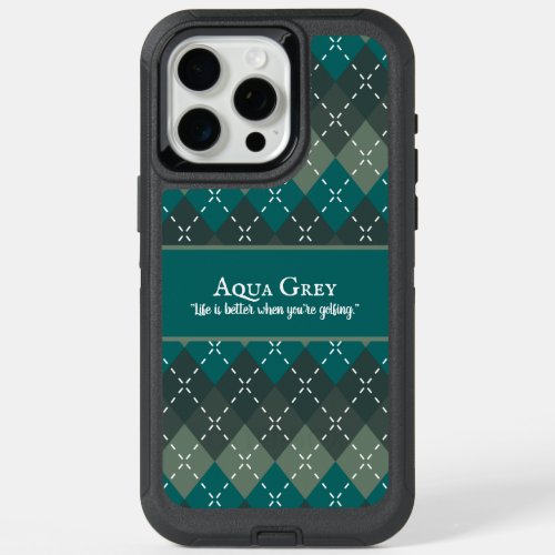 Dark Turquoise and Gray Preppy Argyle iPhone 15 Pro Max Case