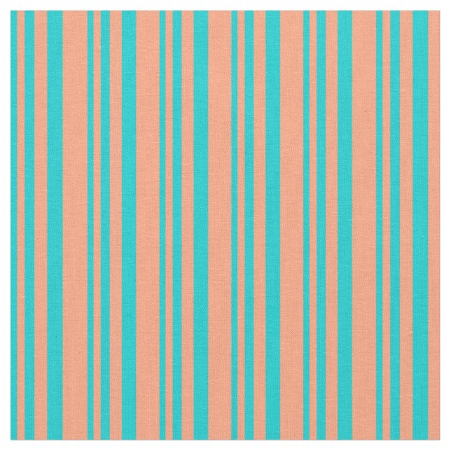 Dark Turquoise and Light Salmon Stripes Fabric (Close Up)