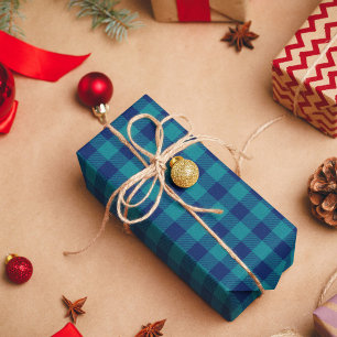 Dark Turquoise and Navy Buffalo Plaid Wrapping Paper