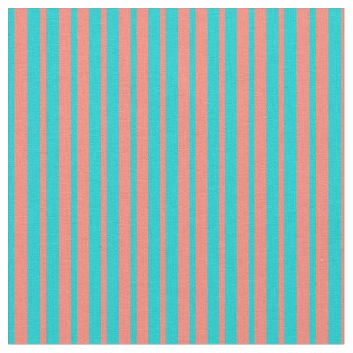 Dark Turquoise and Salmon Colored Stripes Fabric