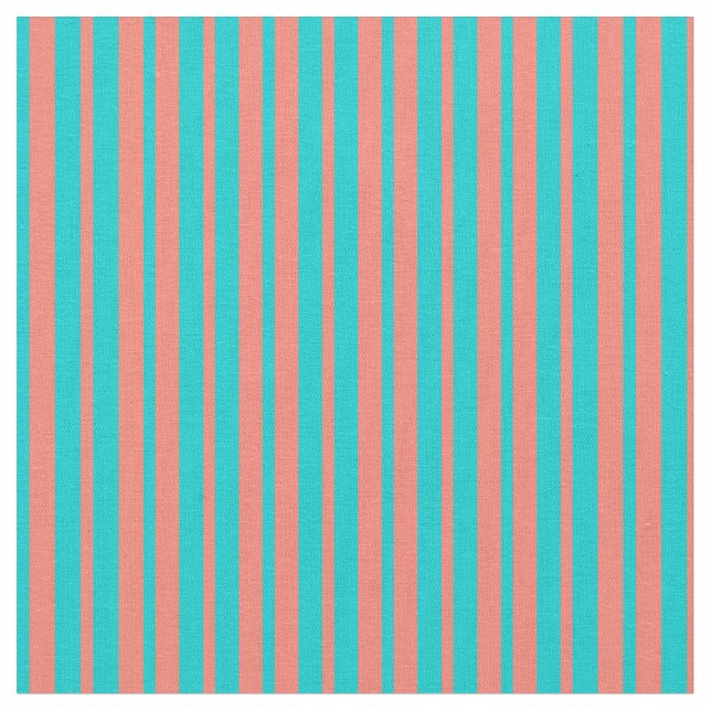 Dark Turquoise and Salmon Colored Stripes Fabric (Close Up)