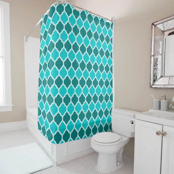 Dark Turquoise And Teal Green, Quatrefoil Shower Curtain Teal
