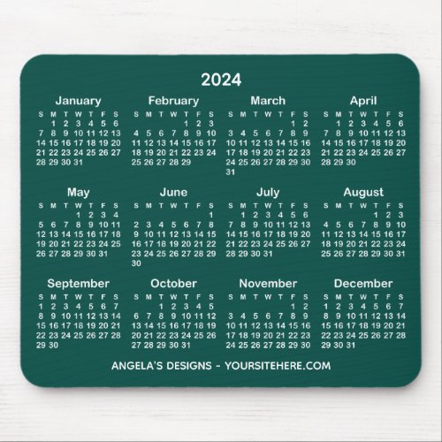 Dark Turquoise and White 2024 Calendar Promotional Mouse Pad