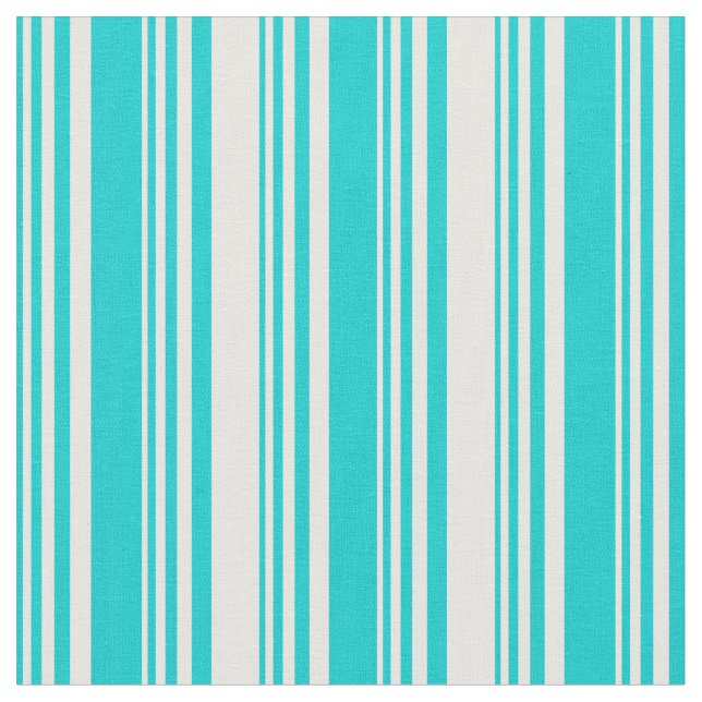 Dark Turquoise and White Stripes Pattern Fabric (Close Up)