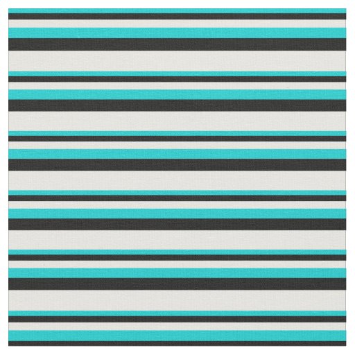 Dark Turquoise, Black, and White Stripes Pattern Fabric