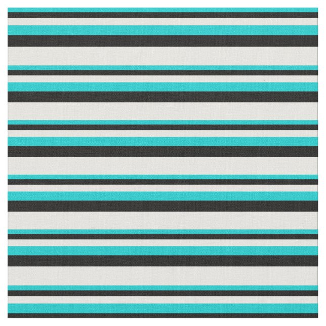 Dark Turquoise, Black, and White Stripes Pattern Fabric (Close Up)