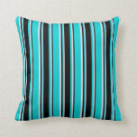 [ Thumbnail: Dark Turquoise, Black & Lavender Pattern Pillow ]