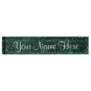 Dark Turquoise Blue Green Glitter Desk Name Plate