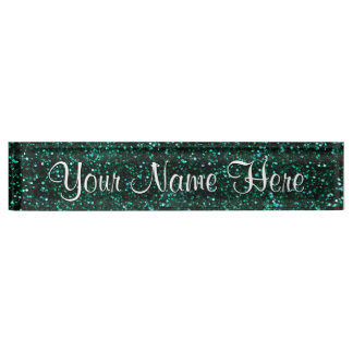 Dark Turquoise Blue Green Glitter Desk Name Plate