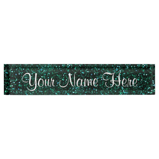 Dark Turquoise Blue Green Glitter Desk Name Plate (Front)