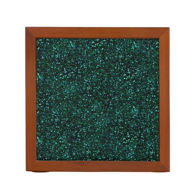 Dark Turquoise Blue Green Glitter Desk Organizer (Front)
