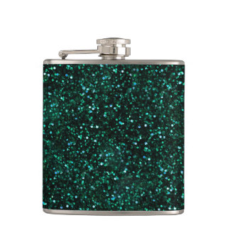 Dark Turquoise Blue Green Glitter Flask