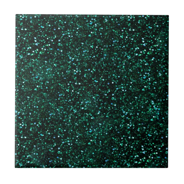 Dark Turquoise Blueish Spring Green Glitter Ceramic Tile (Front)