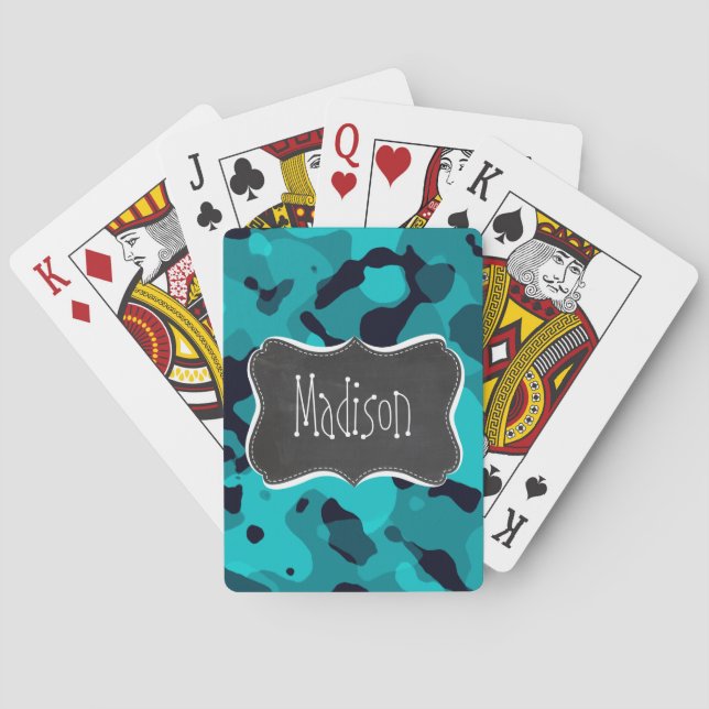 Dark Turquoise Camo; Chalkboard look Poker Cards (Back)