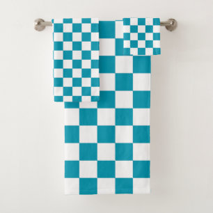 Dark turquoise checkered bath towel set