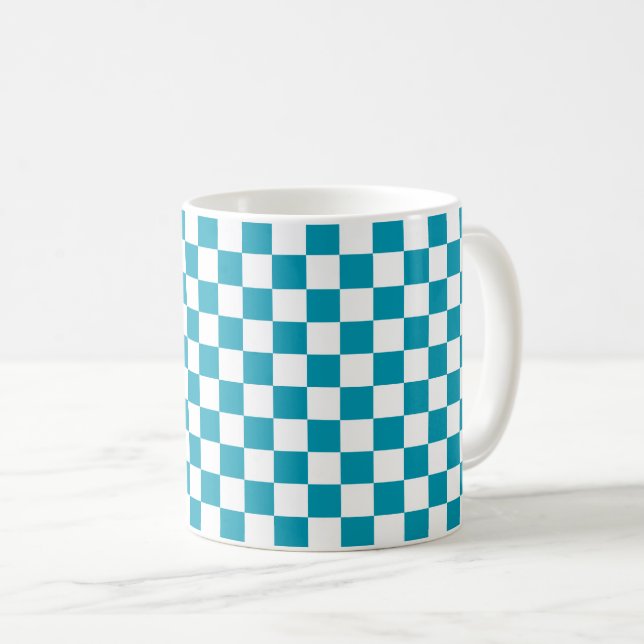 Dark turquoise checkered  coffee mug (Front Right)