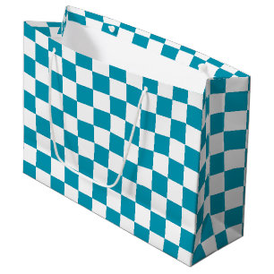 Dark turquoise checkered large gift bag