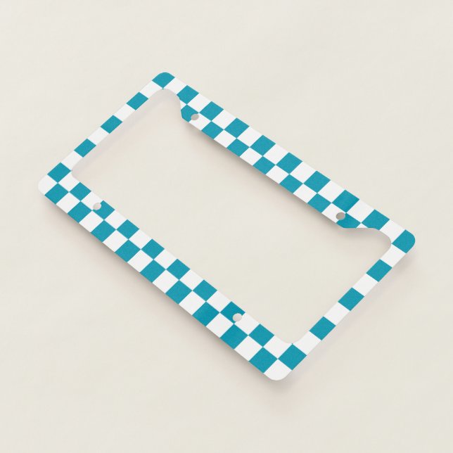 Dark turquoise checkered  license plate frame (3/4)