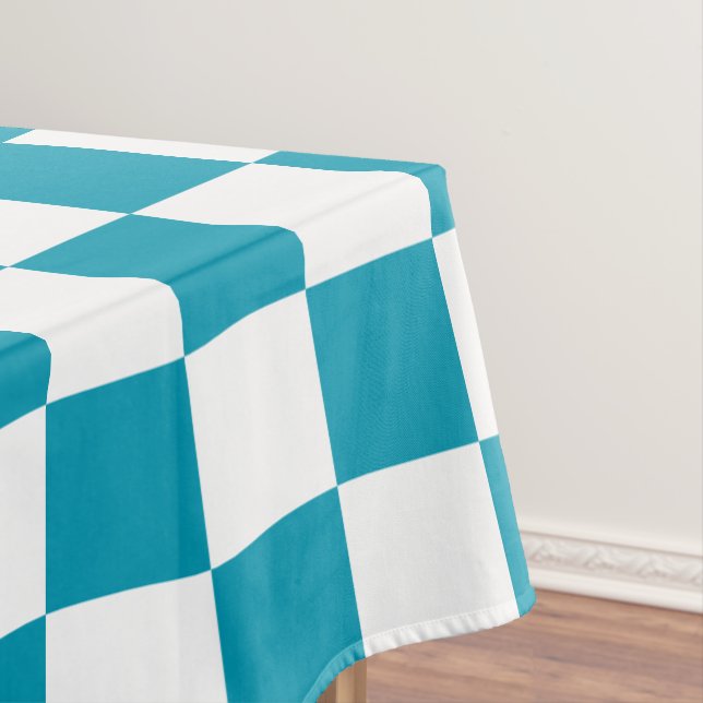 Dark turquoise checkered  tablecloth (In Situ)