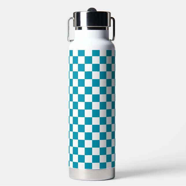 Dark turquoise checkered  water bottle (Front)