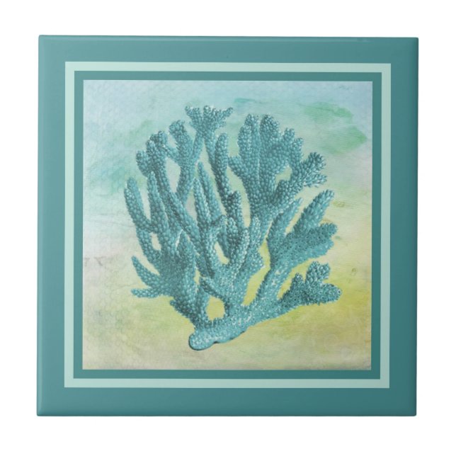 Dark Turquoise Coral Branch Tile (Front)