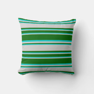 Dark Turquoise, Dark Green & Light Grey Lines Throw Pillow