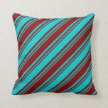 [ Thumbnail: Dark Turquoise & Dark Red Pattern of Stripes Throw Pillow ]