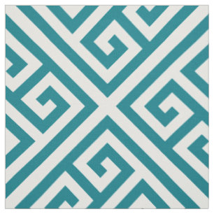 Dark Turquoise Diagonal Square Greek Key Pattern Fabric