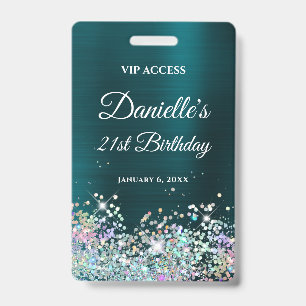 Dark Turquoise Foil Holo Glitter 21st Birthday Badge