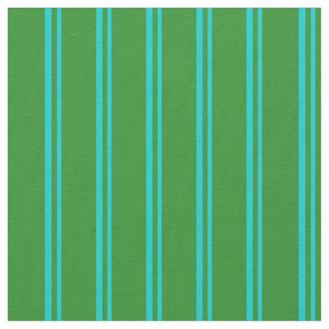 Dark Turquoise & Forest Green Stripes Fabric (Close Up)